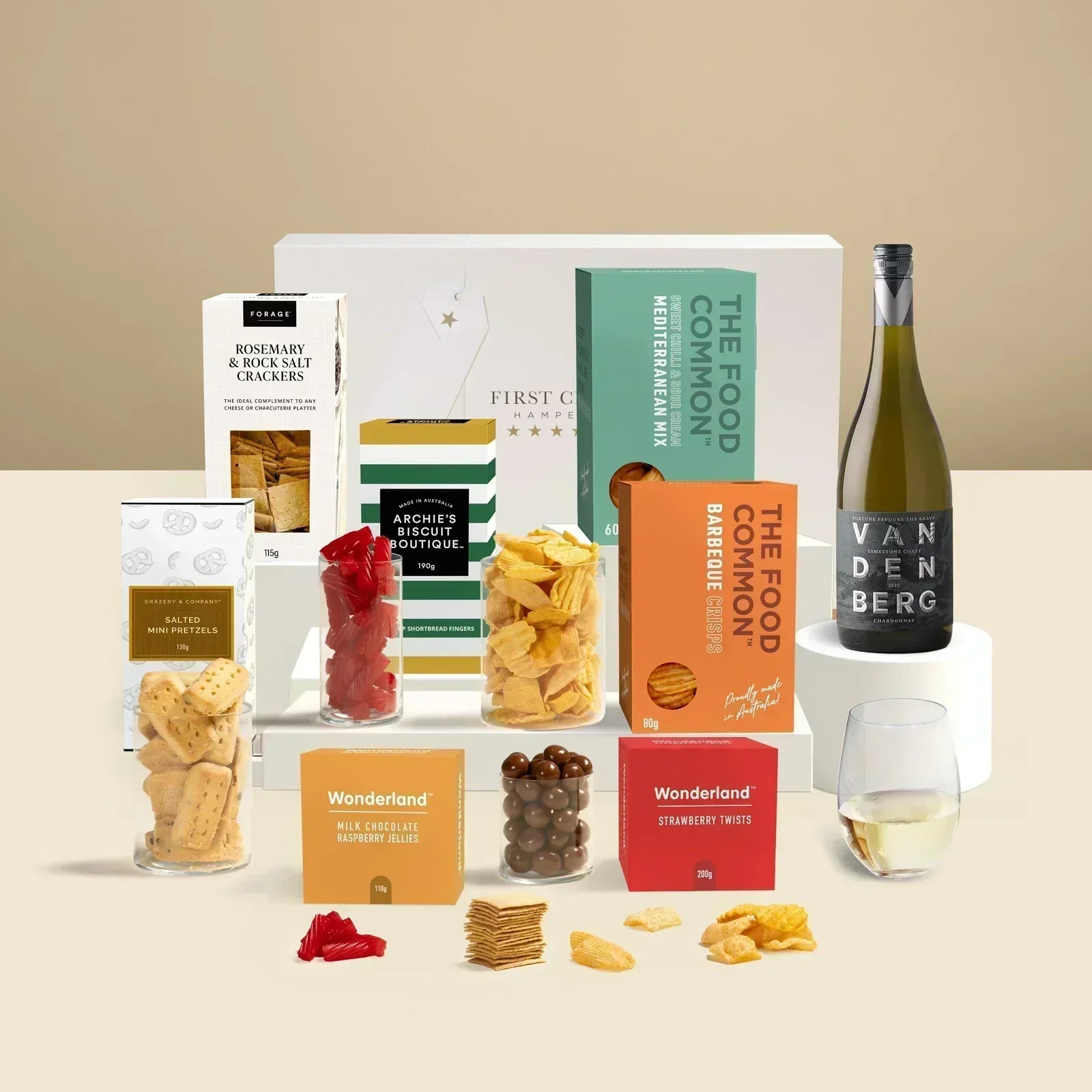 Luxury gift hampers with gourmet food, wine and premium treats